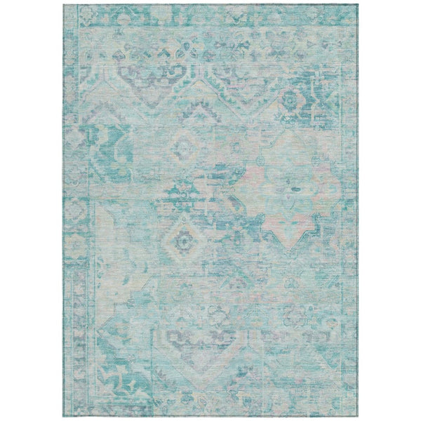 HomeRoots 5' Floral Medallion Area Rug in Teal Blue and Pink - Washable, Durable, Ideal for Indoor & Outdoor Use 8' X 10' 616637
