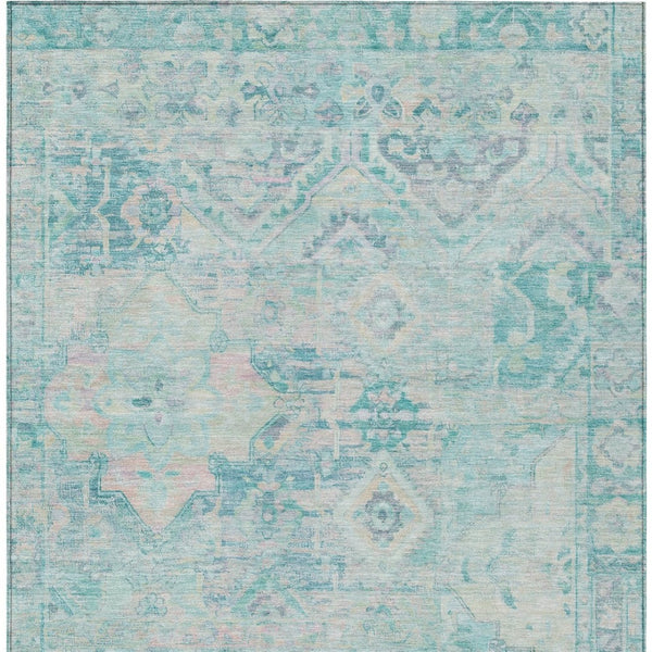 HomeRoots 9' Teal Blue & Pink Floral Medallion Washable Area Rug - Perfect for Indoor & Outdoor Spaces! 616638