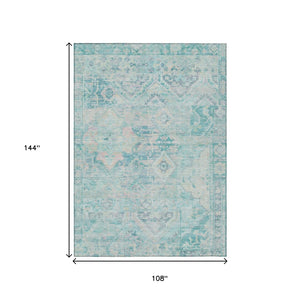 HomeRoots 9' Teal Blue & Pink Floral Medallion Washable Area Rug - Perfect for Indoor & Outdoor Spaces! 616638