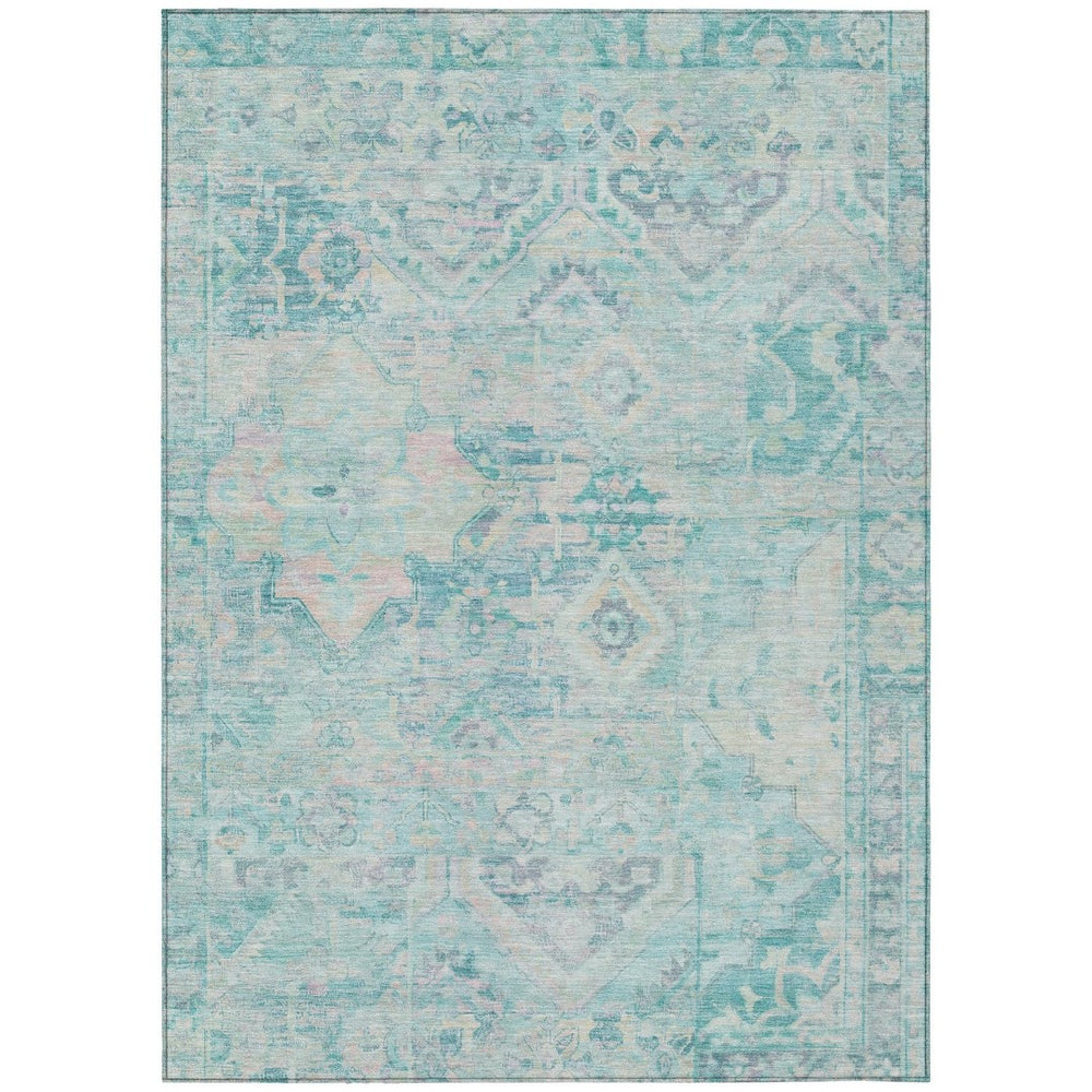 HomeRoots 9' Teal Blue & Pink Floral Medallion Washable Area Rug - Perfect for Indoor & Outdoor Spaces! 616638
