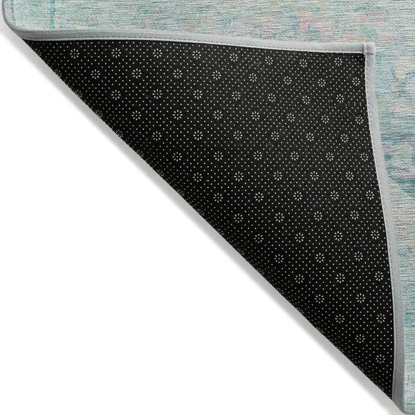 HomeRoots 9' Teal Blue & Pink Floral Medallion Washable Area Rug - Perfect for Indoor & Outdoor Spaces! 616638
