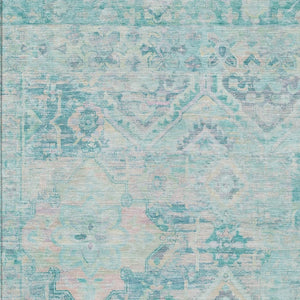 HomeRoots 9' Teal Blue & Pink Floral Medallion Washable Area Rug - Perfect for Indoor & Outdoor Spaces! 616638