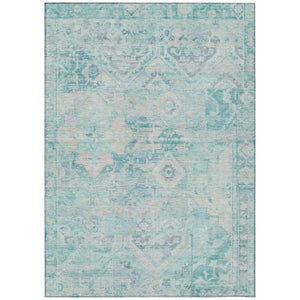 HomeRoots 5' Floral Medallion Area Rug in Teal Blue and Pink - Washable, Durable, Ideal for Indoor & Outdoor Use 10' X 14' 616639