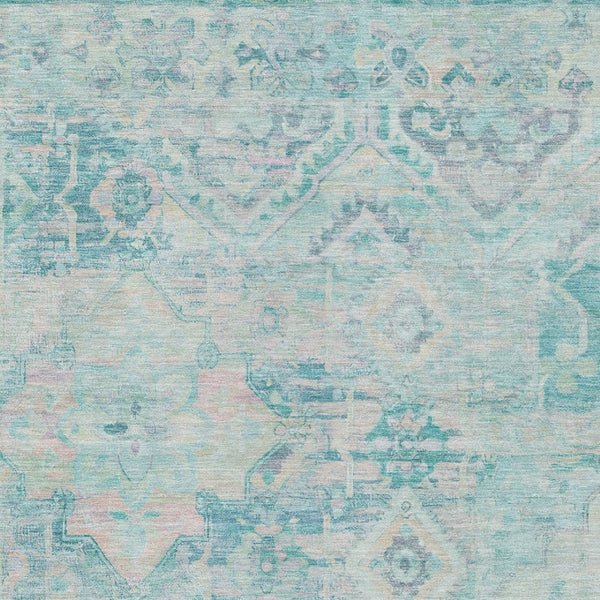 HomeRoots 5' Floral Medallion Area Rug in Teal Blue and Pink - Washable, Durable, Ideal for Indoor & Outdoor Use 10' X 14' 616639