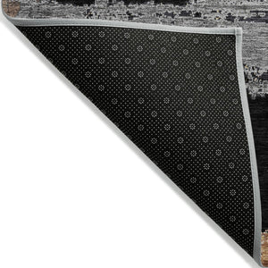 HomeRoots 5' Contemporary Black Gold and Brown Striped Washable Area Rug for Indoor and Outdoor Spaces 8' X 10' 616643