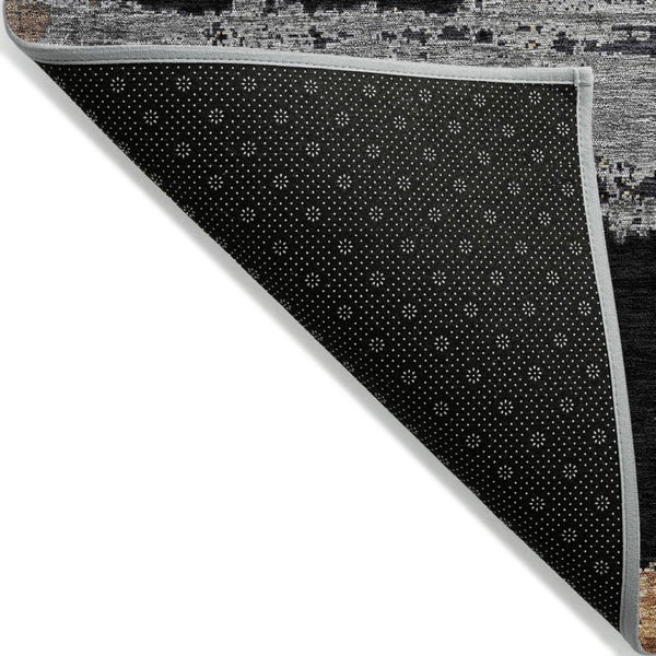 HomeRoots 5' Contemporary Black Gold and Brown Striped Washable Area Rug for Indoor and Outdoor Spaces 8' X 10' 616643