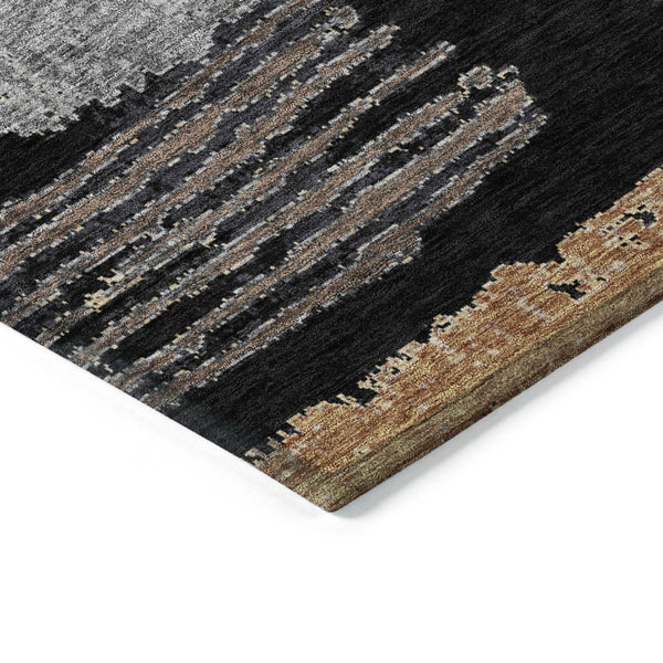 HomeRoots 5' Contemporary Black Gold and Brown Striped Washable Area Rug for Indoor and Outdoor Spaces 8' X 10' 616643