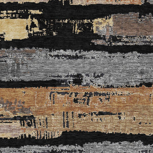 HomeRoots 5' Contemporary Black Gold and Brown Striped Washable Area Rug for Indoor and Outdoor Spaces 9' X 12' 616644