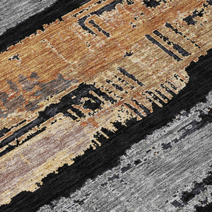 HomeRoots 5' Contemporary Black Gold and Brown Striped Washable Area Rug for Indoor and Outdoor Spaces 10' X 14' 616645