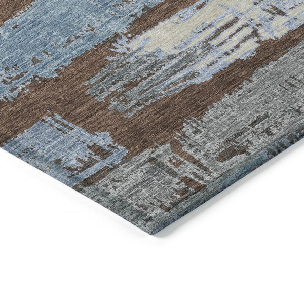 HomeRoots 5' Stylish Chocolate Blue Beige Striped Washable Area Rug for Indoor and Outdoor Versatility 5' X 8' 616647