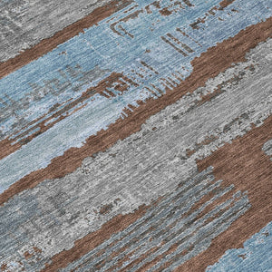 HomeRoots 5' Stylish Chocolate Blue Beige Striped Washable Area Rug for Indoor and Outdoor Versatility 8' Round 616648
