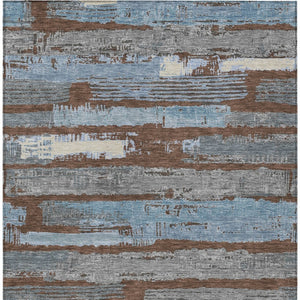HomeRoots 5' Stylish Chocolate Blue Beige Striped Washable Area Rug for Indoor and Outdoor Versatility 8' X 10' 616649