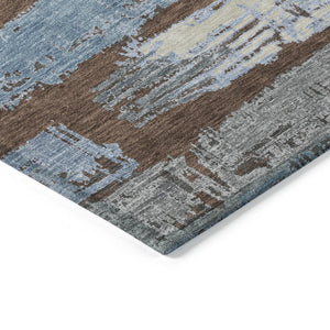 HomeRoots 5' Stylish Chocolate Blue Beige Striped Washable Area Rug for Indoor and Outdoor Versatility 9' X 12' 616650