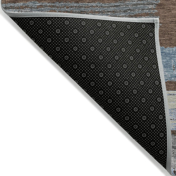 HomeRoots 5' Stylish Chocolate Blue Beige Striped Washable Area Rug for Indoor and Outdoor Versatility 10' X 14' 616651
