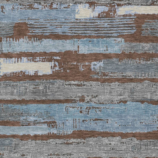 HomeRoots 5' Stylish Chocolate Blue Beige Striped Washable Area Rug for Indoor and Outdoor Versatility 10' X 14' 616651