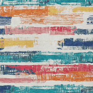 HomeRoots 5' Vibrant Striped Washable Area Rug in Ivory, Teal, Blue, Orange, and Red for Indoor/Outdoor Use 10' X 14' 616657