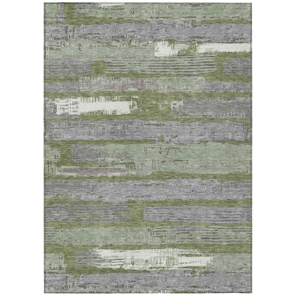 HomeRoots 5' Washable Indoor Outdoor Area Rug in Olive Green, Ivory & Blue Stripes - Stylish & Durable Design 5' X 8' 616671