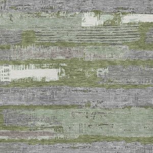 HomeRoots 5' Washable Indoor Outdoor Area Rug in Olive Green, Ivory & Blue Stripes - Stylish & Durable Design 5' X 8' 616671