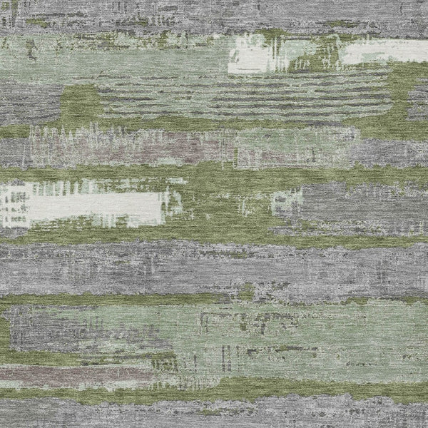HomeRoots 5' Washable Indoor Outdoor Area Rug in Olive Green, Ivory & Blue Stripes - Stylish & Durable Design 5' X 8' 616671