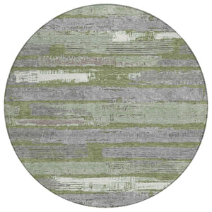 HomeRoots 5' Washable Indoor Outdoor Area Rug in Olive Green, Ivory & Blue Stripes - Stylish & Durable Design 8' Round 616672