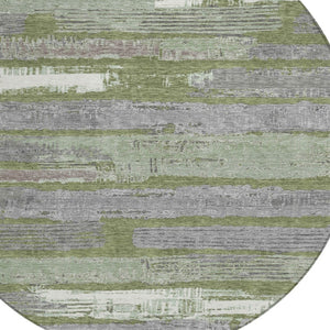 HomeRoots 5' Washable Indoor Outdoor Area Rug in Olive Green, Ivory & Blue Stripes - Stylish & Durable Design 8' Round 616672