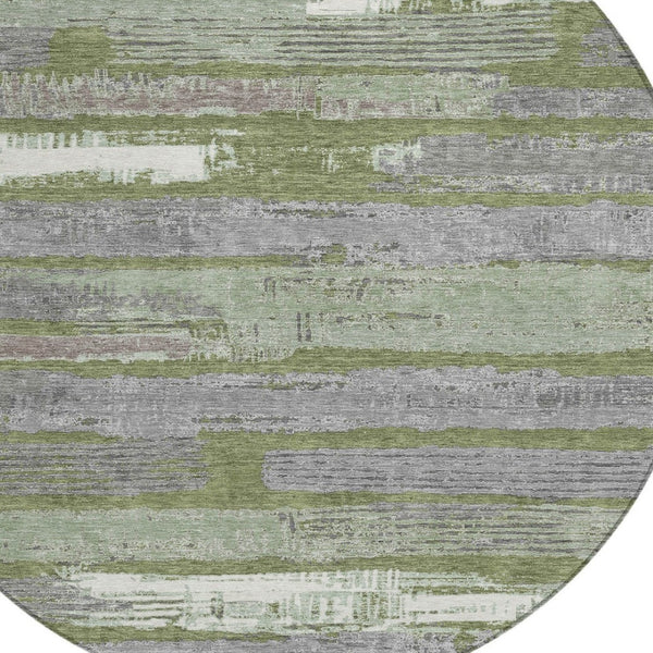 HomeRoots 5' Washable Indoor Outdoor Area Rug in Olive Green, Ivory & Blue Stripes - Stylish & Durable Design 8' Round 616672