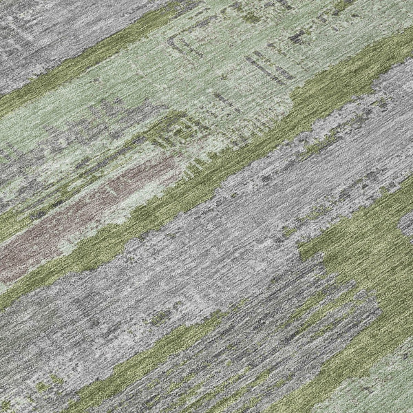 HomeRoots 5' Washable Indoor Outdoor Area Rug in Olive Green, Ivory & Blue Stripes - Stylish & Durable Design 8' Round 616672