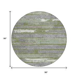 HomeRoots 5' Washable Indoor Outdoor Area Rug in Olive Green, Ivory & Blue Stripes - Stylish & Durable Design 8' Round 616672