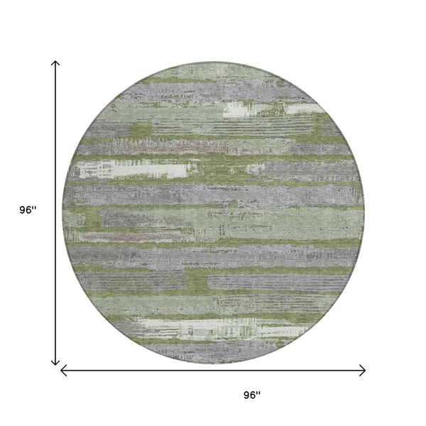 HomeRoots 5' Washable Indoor Outdoor Area Rug in Olive Green, Ivory & Blue Stripes - Stylish & Durable Design 8' Round 616672
