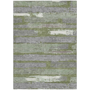 HomeRoots 5' Washable Indoor Outdoor Area Rug in Olive Green, Ivory & Blue Stripes - Stylish & Durable Design 8' X 10' 616673