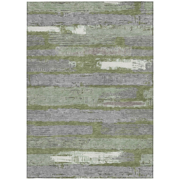 HomeRoots 5' Washable Indoor Outdoor Area Rug in Olive Green, Ivory & Blue Stripes - Stylish & Durable Design 8' X 10' 616673