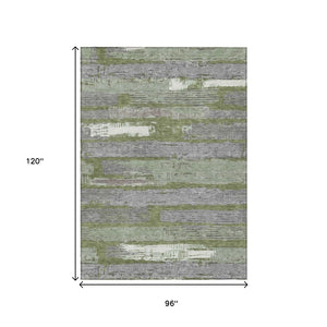 HomeRoots 5' Washable Indoor Outdoor Area Rug in Olive Green, Ivory & Blue Stripes - Stylish & Durable Design 8' X 10' 616673