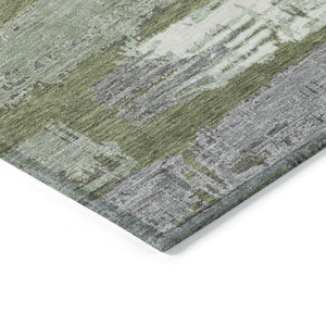 HomeRoots 5' Washable Indoor Outdoor Area Rug in Olive Green, Ivory & Blue Stripes - Stylish & Durable Design 8' X 10' 616673