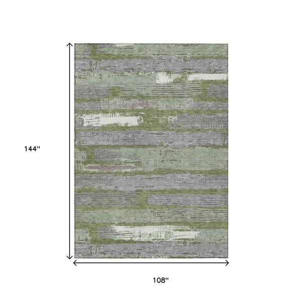 HomeRoots 5' Washable Indoor Outdoor Area Rug in Olive Green, Ivory & Blue Stripes - Stylish & Durable Design 9' X 12' 616674