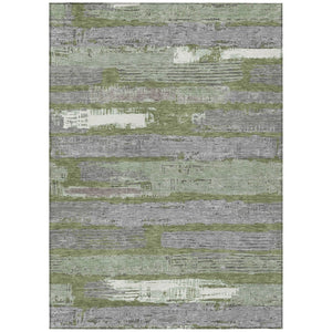HomeRoots 5' Washable Indoor Outdoor Area Rug in Olive Green, Ivory & Blue Stripes - Stylish & Durable Design 9' X 12' 616674