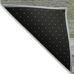 HomeRoots 5' Washable Indoor Outdoor Area Rug in Olive Green, Ivory & Blue Stripes - Stylish & Durable Design 9' X 12' 616674