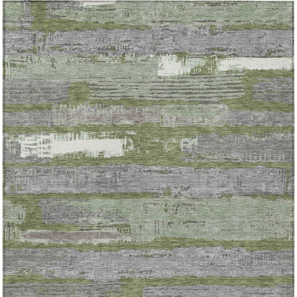 HomeRoots 5' Washable Indoor Outdoor Area Rug in Olive Green, Ivory & Blue Stripes - Stylish & Durable Design 9' X 12' 616674