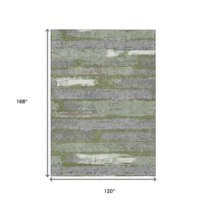 HomeRoots 5' Washable Indoor Outdoor Area Rug in Olive Green, Ivory & Blue Stripes - Stylish & Durable Design 10' X 14' 616675