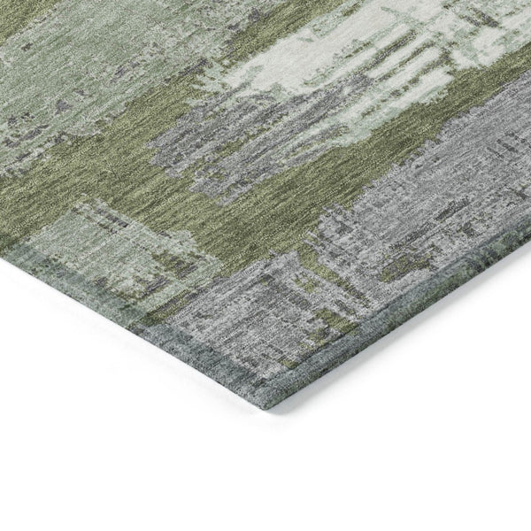 HomeRoots 5' Washable Indoor Outdoor Area Rug in Olive Green, Ivory & Blue Stripes - Stylish & Durable Design 10' X 14' 616675