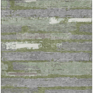 HomeRoots 5' Washable Indoor Outdoor Area Rug in Olive Green, Ivory & Blue Stripes - Stylish & Durable Design 10' X 14' 616675