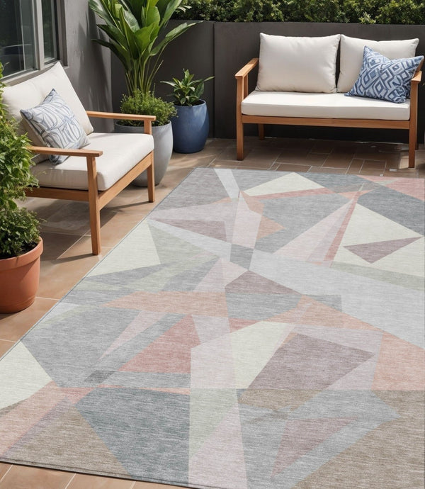 HomeRoots 5' Modern Blush Ivory and Gray Geometric Area Rug for Indoor or Outdoor Use - Stylish & Durable 5' X 8' 616689