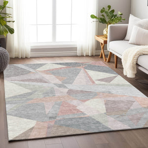 HomeRoots 5' Modern Blush Ivory and Gray Geometric Area Rug for Indoor or Outdoor Use - Stylish & Durable 5' X 8' 616689