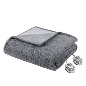 JLA Home Serta - Blanket Heated ultra-plush electric blanket with 10 heat settings, safety shutoff, machine washable, 5-year warranty Grey ST54-3580