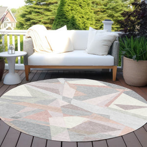 HomeRoots 5' Modern Blush Ivory and Gray Geometric Area Rug for Indoor or Outdoor Use - Stylish & Durable 8' Round 616690