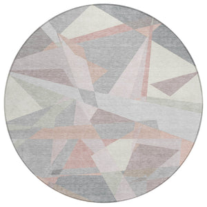 HomeRoots 5' Modern Blush Ivory and Gray Geometric Area Rug for Indoor or Outdoor Use - Stylish & Durable 8' Round 616690