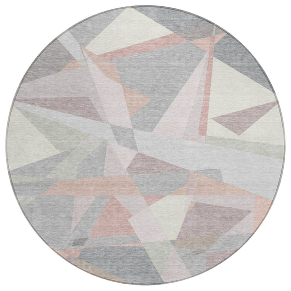 HomeRoots 5' Modern Blush Ivory and Gray Geometric Area Rug for Indoor or Outdoor Use - Stylish & Durable 8' Round 616690