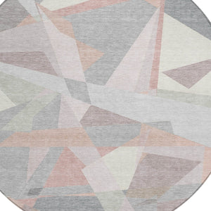 HomeRoots 5' Modern Blush Ivory and Gray Geometric Area Rug for Indoor or Outdoor Use - Stylish & Durable 8' Round 616690