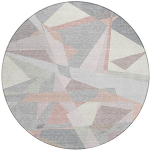 HomeRoots 5' Modern Blush Ivory and Gray Geometric Area Rug for Indoor or Outdoor Use - Stylish & Durable 8' Round 616690
