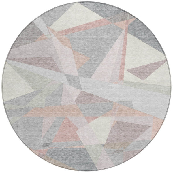 HomeRoots 5' Modern Blush Ivory and Gray Geometric Area Rug for Indoor or Outdoor Use - Stylish & Durable 8' Round 616690