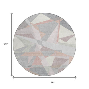 HomeRoots 5' Modern Blush Ivory and Gray Geometric Area Rug for Indoor or Outdoor Use - Stylish & Durable 8' Round 616690